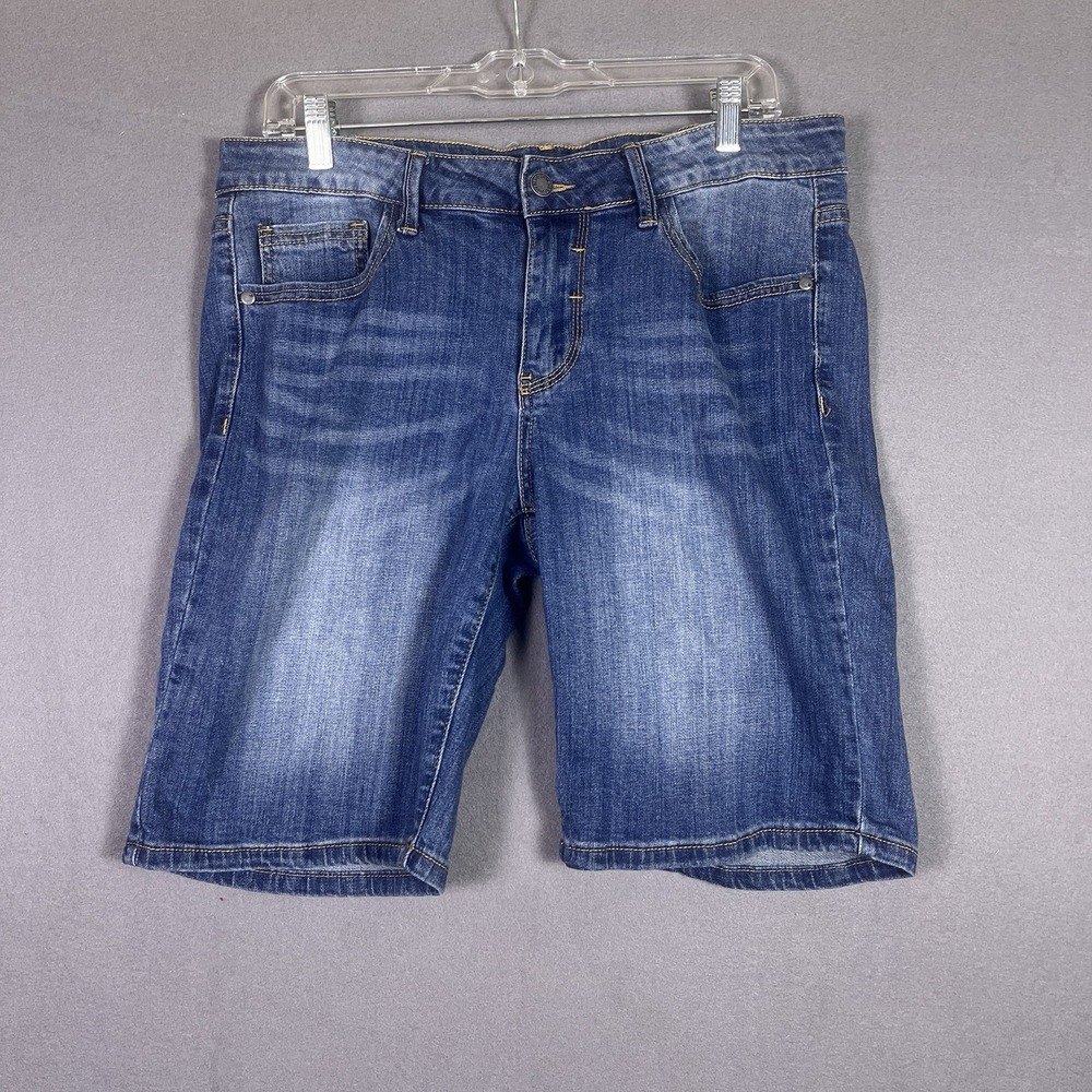 Judy Blue Jean Shorts Womens 1XL Blue Dark Wash High Waist Bermuda Jorts